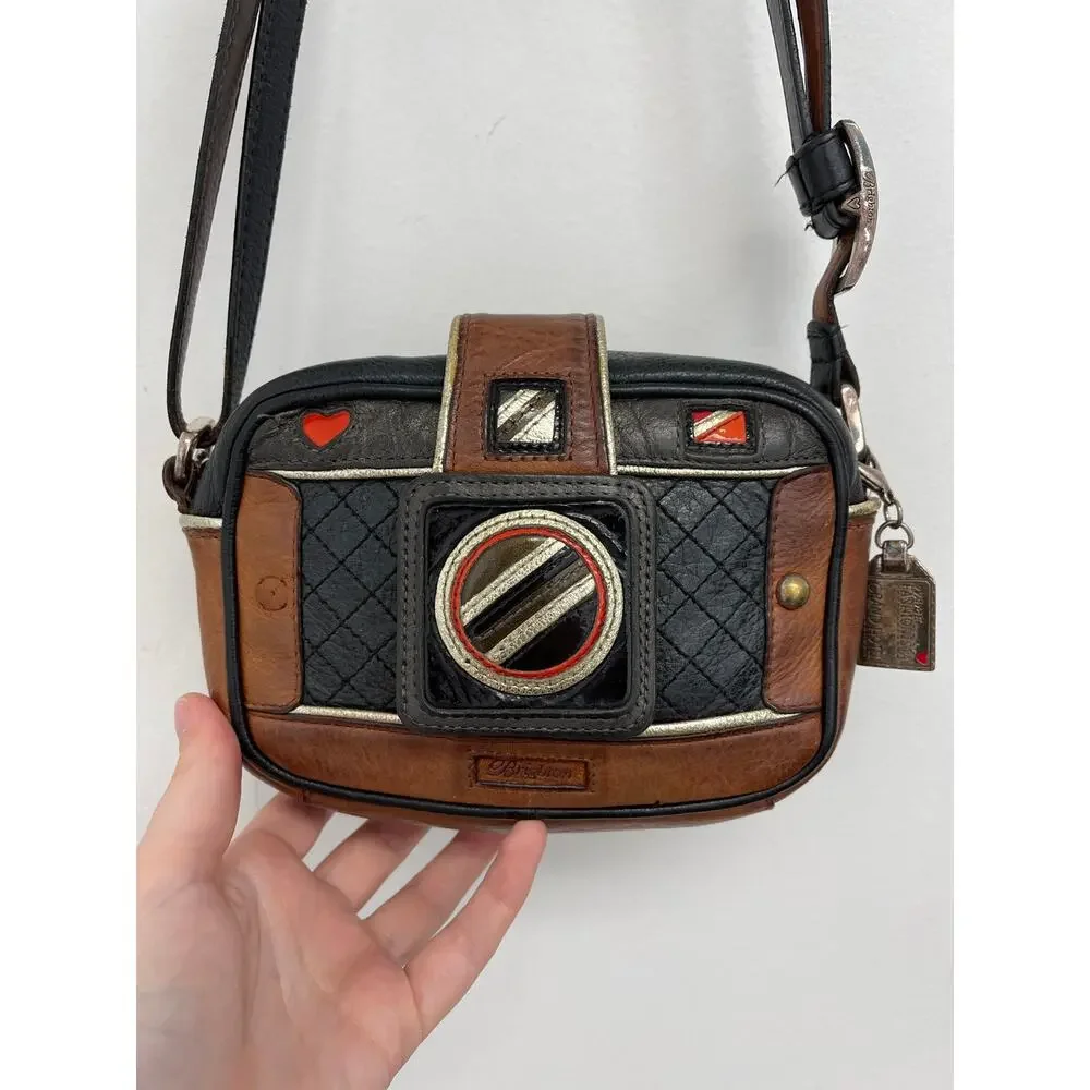 Brighton Camera Leather Shoulder Crossbody Convertible Small Bag Novelty Retro